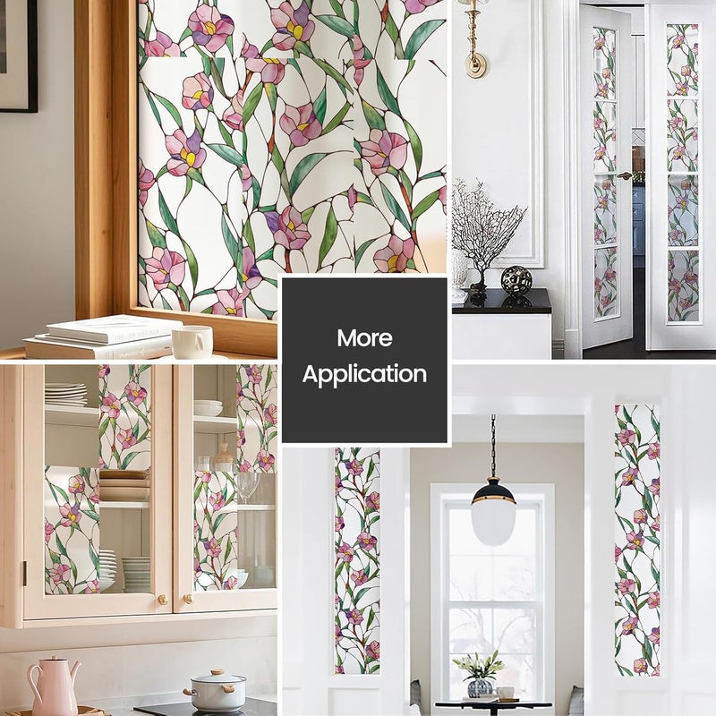 ADD.HERES 15 Sheets 5.98" X 12.01" Stained Glass Window Film, Decorative Window Film for Home, Static Cling, Removable Non-Adhesive, Floral Dream - Image 4